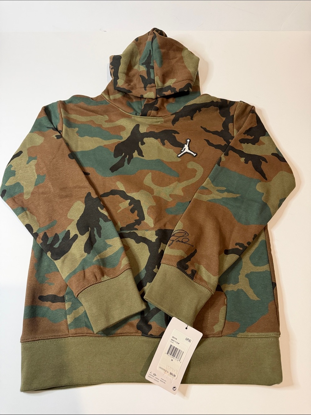 Jordan Woodland Camo Pullover Hoodie in Green/Brown
